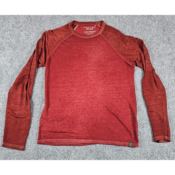Lucky Brand Venice Burnout Long Sleeve Crewneck Raglan T Shirt Red M Mens - Picture 2 of 6